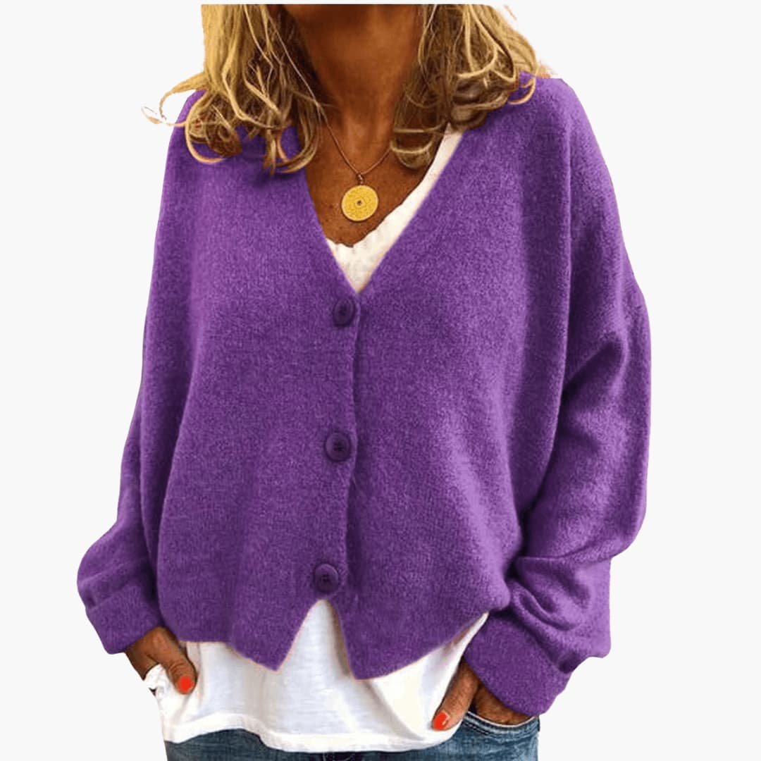 Lucrora | Long Sleeve Knitted Cardigan with Button Front