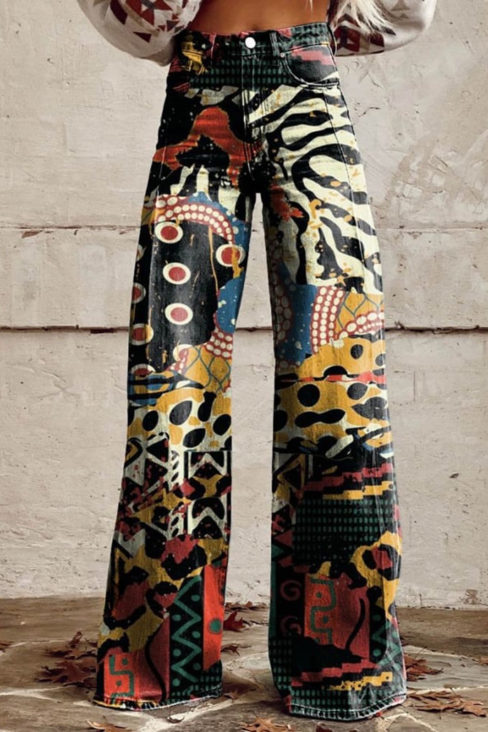 Mailin | Pants Wide Leg Denim Style Prints