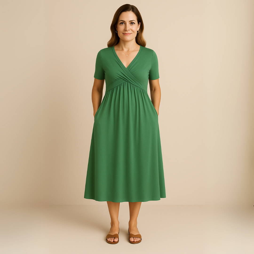 Bridgett | Wrap Front Short Sleeve Midi Dress