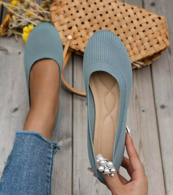 Alfia | Ballet Flats Ribbed Round Toe Slip Ons