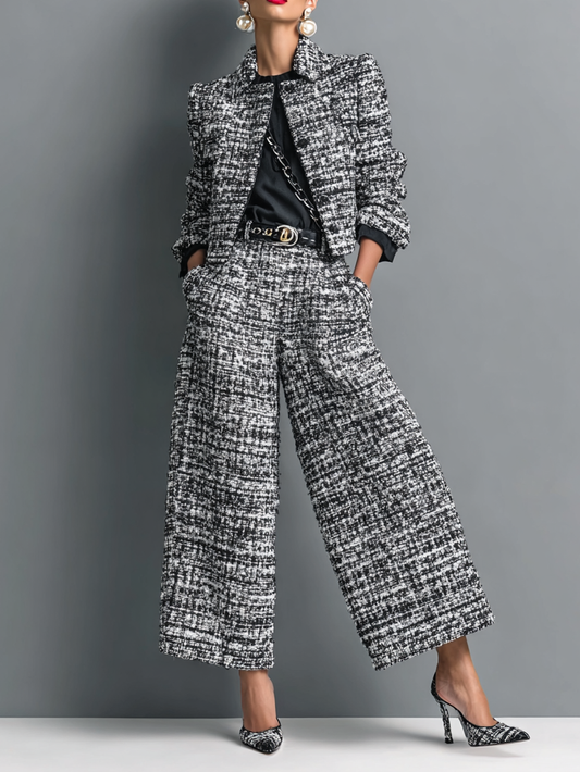Aderet | Tweed Cropped Jacket Wide Leg Set