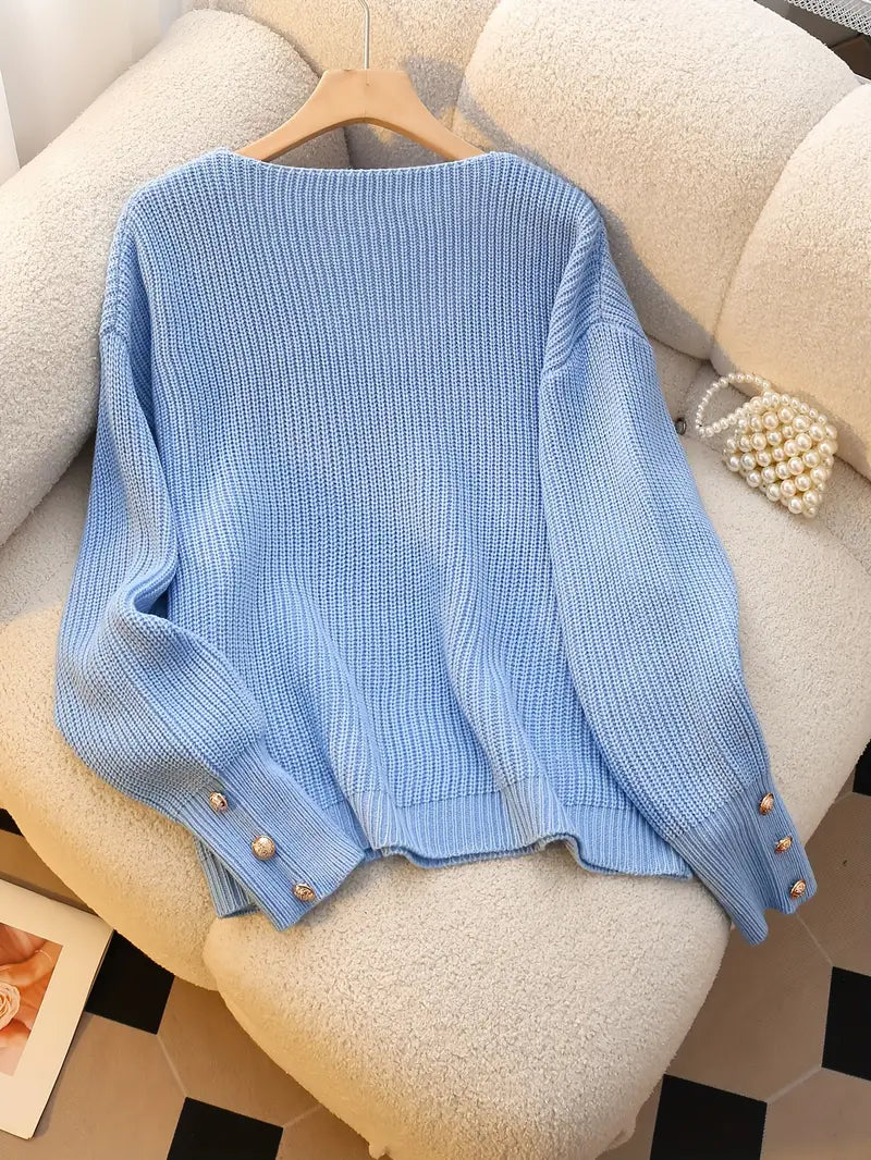 Carlotta | Ribbed V-Neck Long Sleeve Sweater