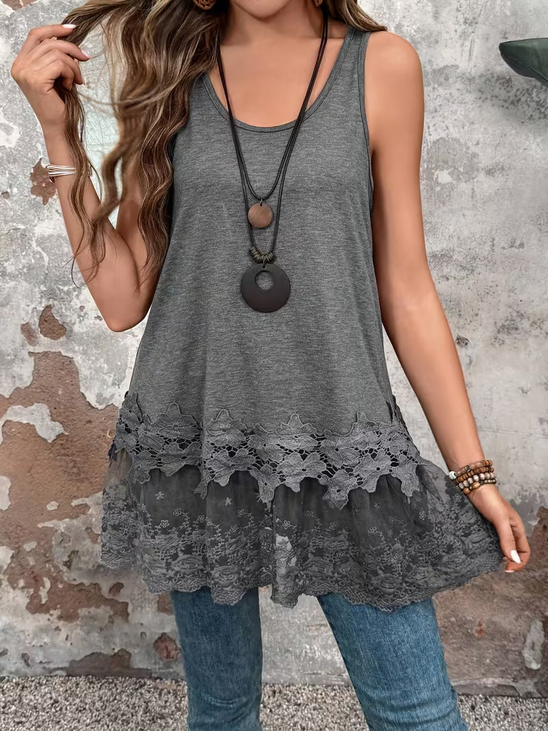 Brannah | Lace Hem Sleeveless Tunic Tank Top