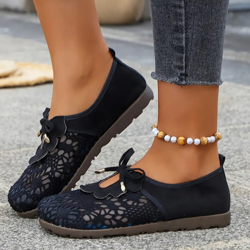 Danika | Black Floral Cutout Slip-On Shoes