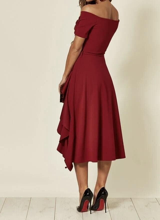 Valerie |  Dress Off-Shoulder Ruffle Wrap Midi
