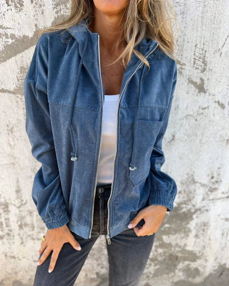 Danna | Hooded Zip Front Corduroy Jacket
