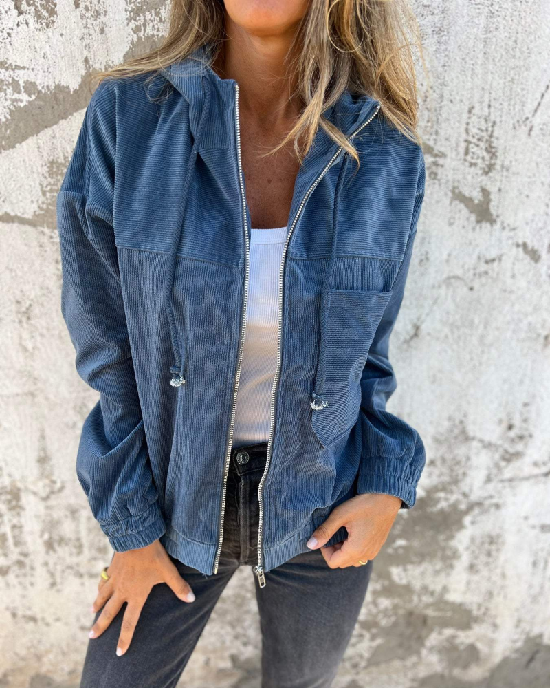 Adiana | Corduroy-Style Hooded Zip Jacket With Pocket