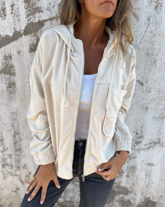 Adiana | Corduroy-Style Hooded Zip Jacket With Pocket