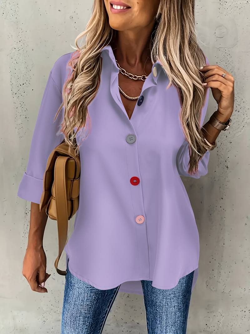 Lasangi - Long Sleeve Button Front Casual Shirt