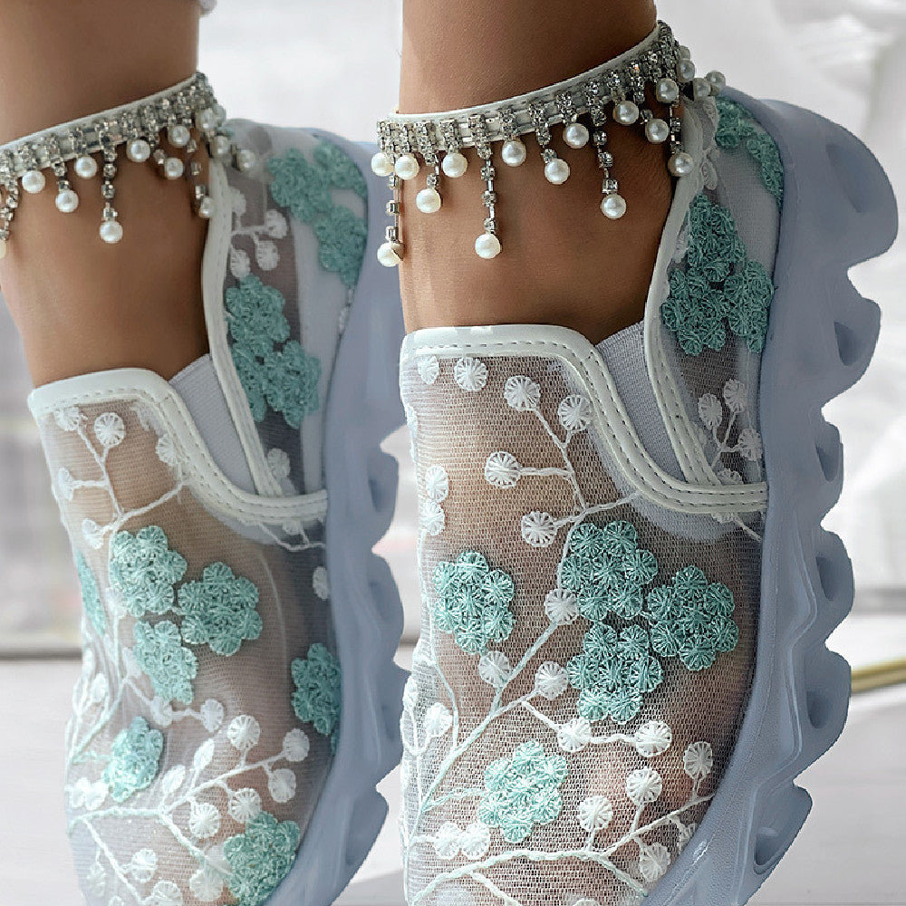 Abbie | Floral Mesh Slip On Walking Shoes