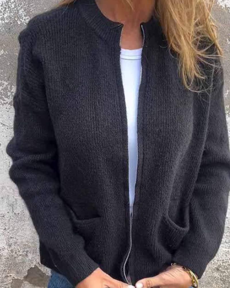 Marsha | Zip Front Ribbed Knit Cardigan