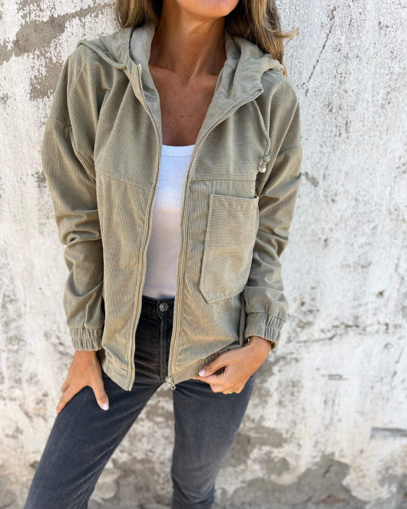 Adiana | Corduroy-Style Hooded Zip Jacket With Pocket