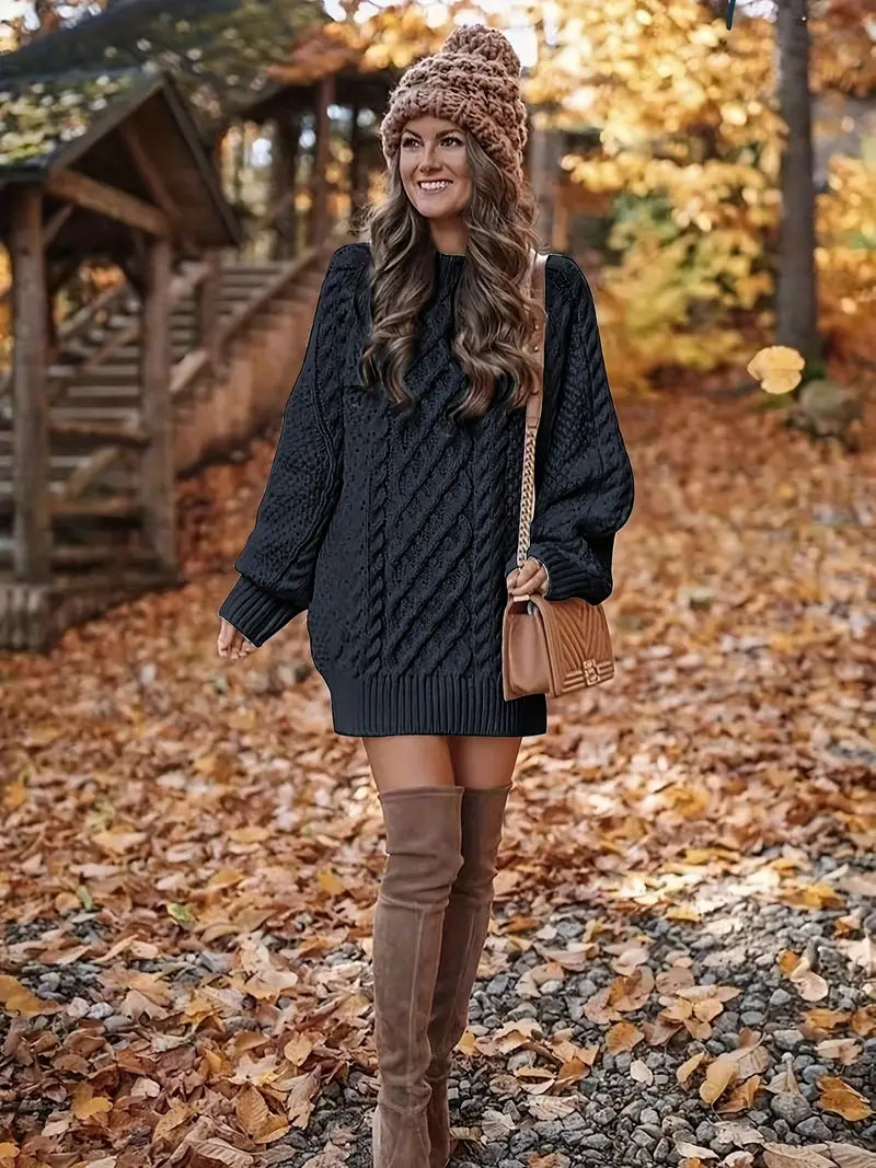 Joelle | Cable Knit Long Sleeve Sweater Dress