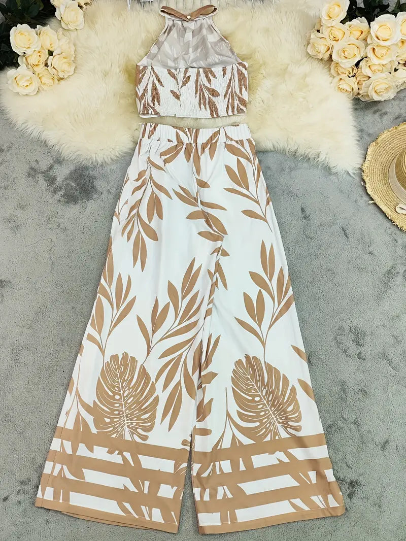 Zirina | Halter Crop Top Wide Leg Set