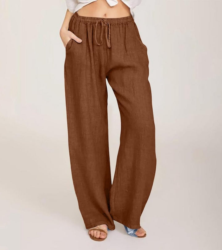 Maialen | Wide Leg Drawstring Linen Style Pants