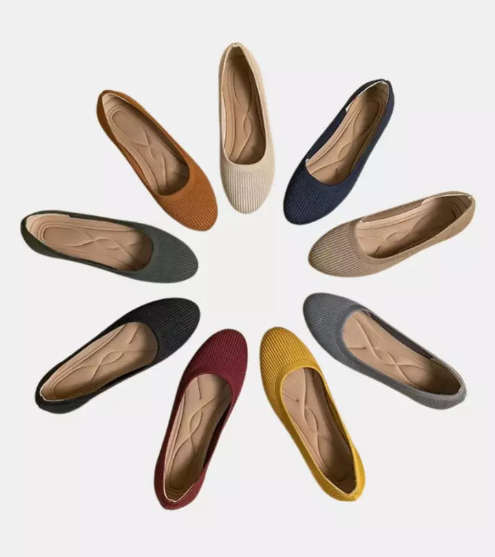 Alfia | Ballet Flats Ribbed Round Toe Slip Ons