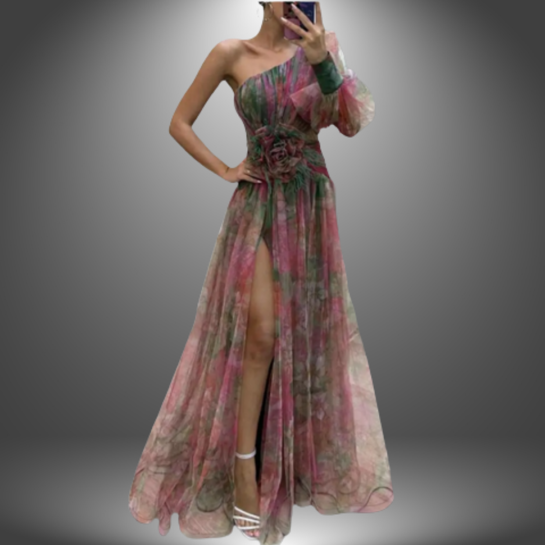 Nana | One Shoulder Printed Chiffon Maxi Dress