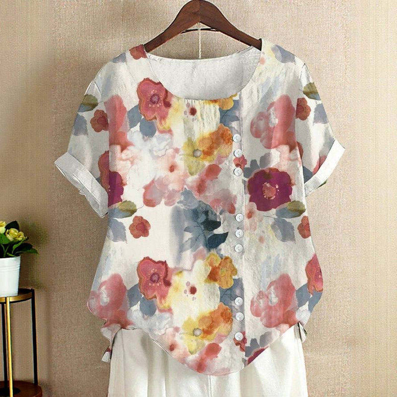 Zendaya | Blouse Multicolor Floral Short Sleeve Button Up