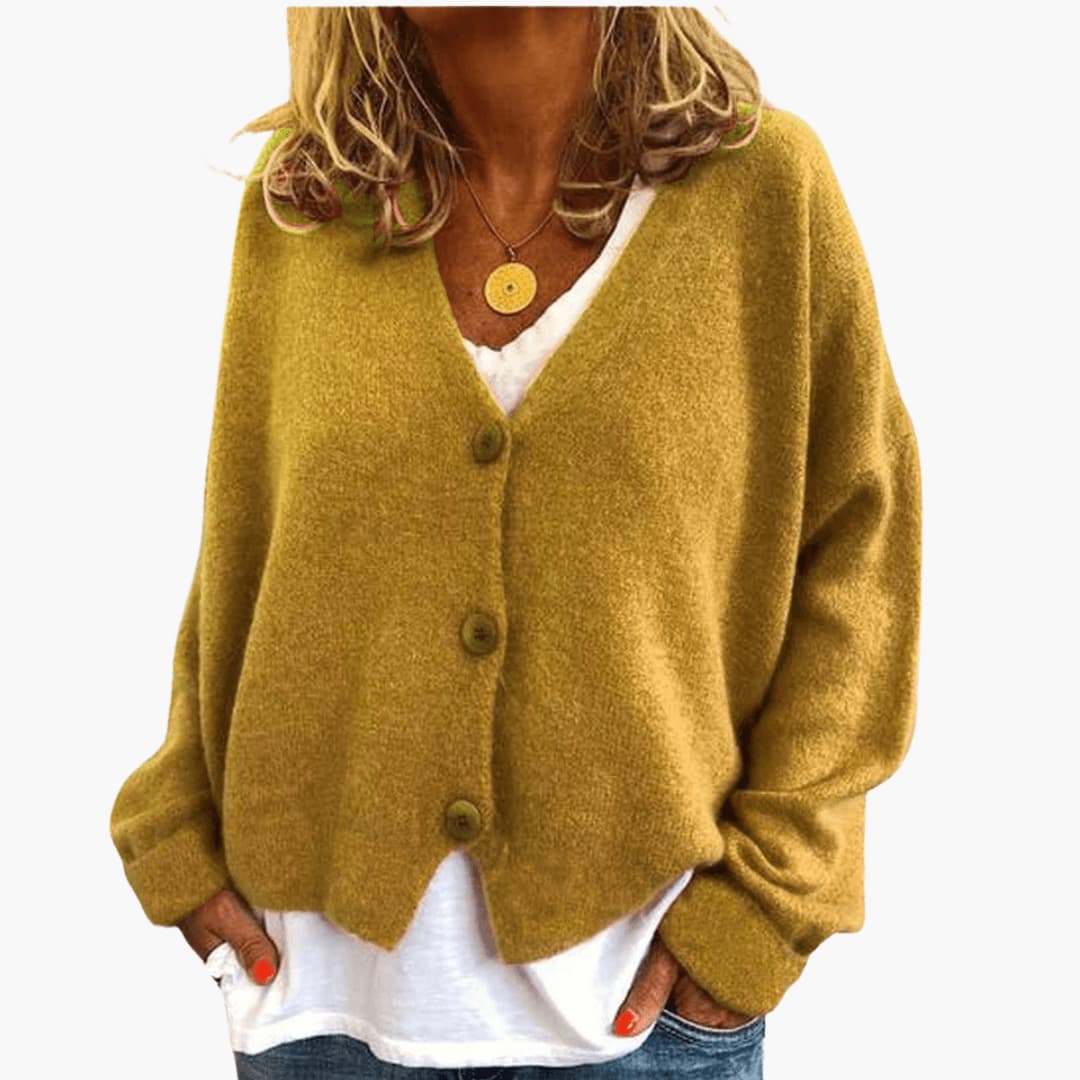 Lucrora | Long Sleeve Knitted Cardigan with Button Front