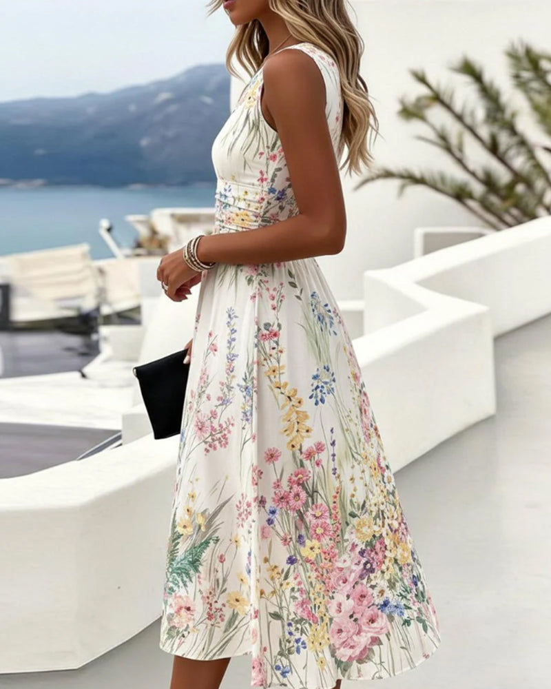 Cristine - Sleeveless Floral Print Midi Dress