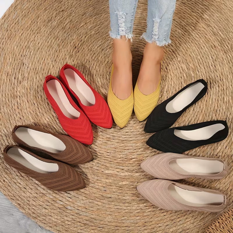 Mikya - Pointed Toe Knit Ballet Flat Shoes