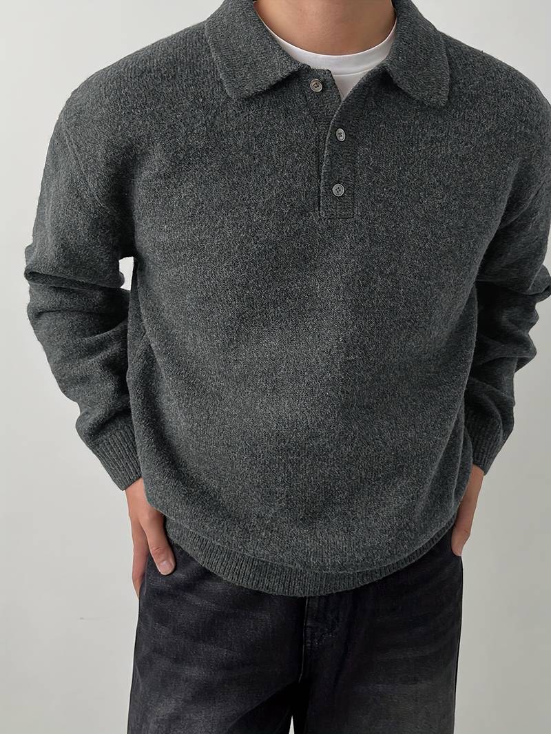 Eliran | Long Sleeve Textured Knit Polo Sweater