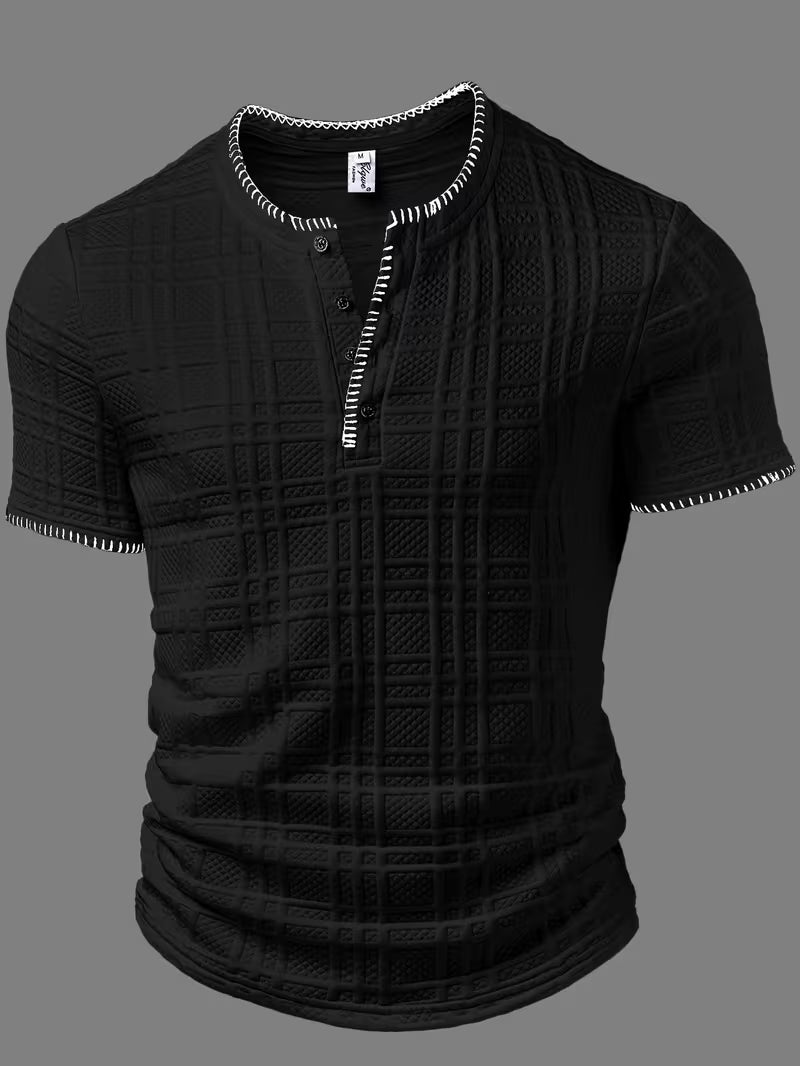 Layton | Henley T-Shirt Textured Short Sleeve Button Neck