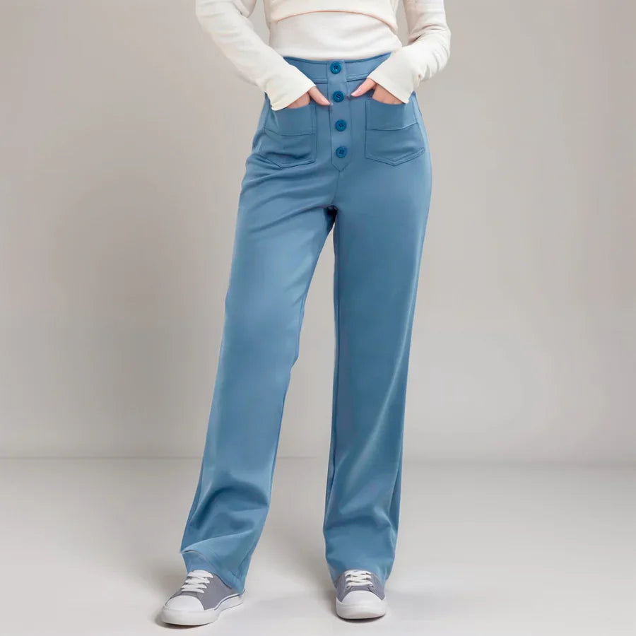 Elke | High Waist Button Front Wide Leg Trousers