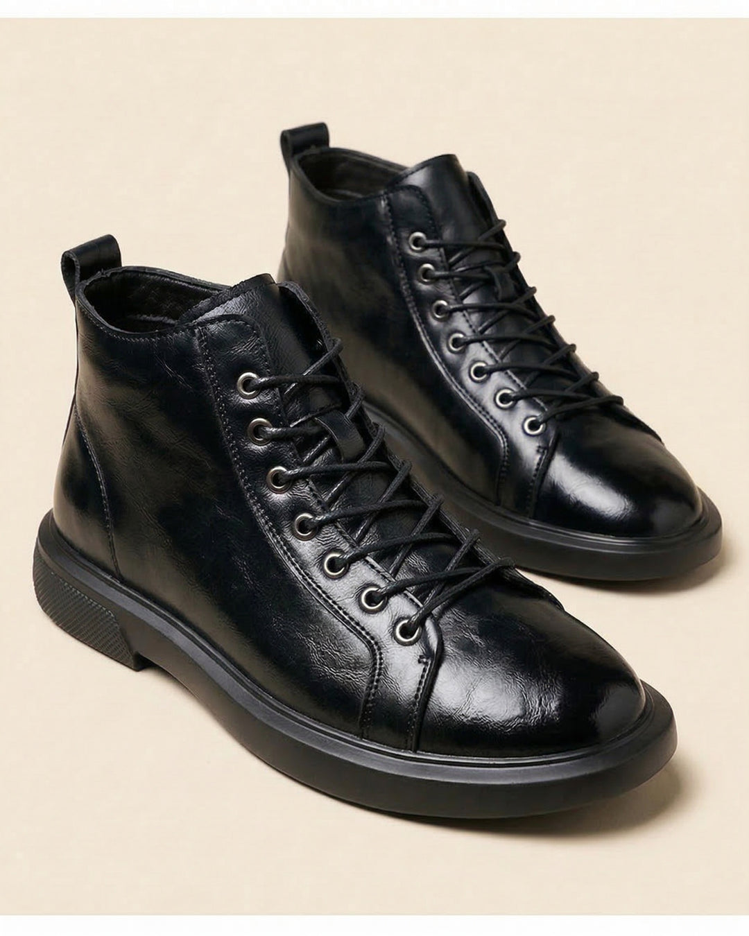Kervens | Leather-Look Lace-Up Ankle Boots