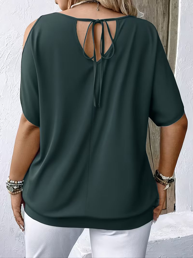 Liris | Feather Print Cold Shoulder Short Sleeve Top