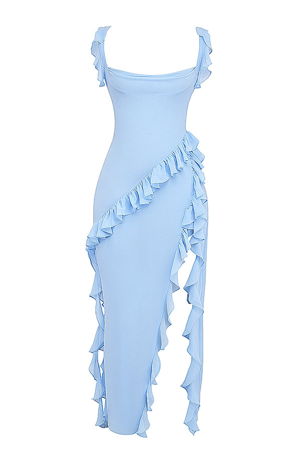 Dalia | Ruffle Trim Sleeveless High Slit Maxi Dress