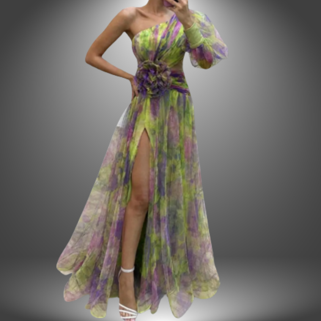 Nana | One Shoulder Printed Chiffon Maxi Dress