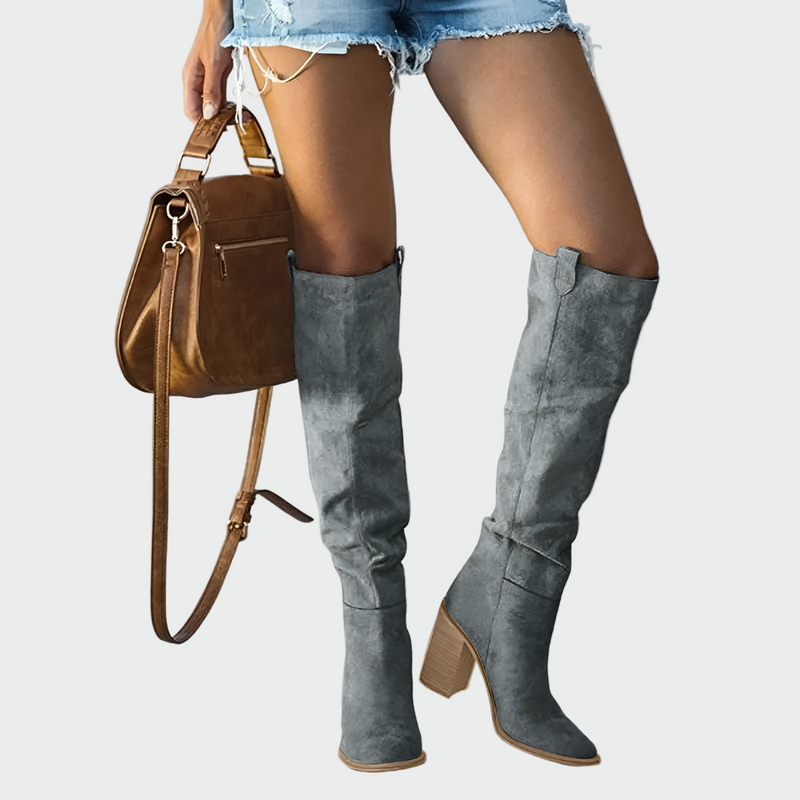 Giada | Knee-High Boots With Suede-Style Block Heels