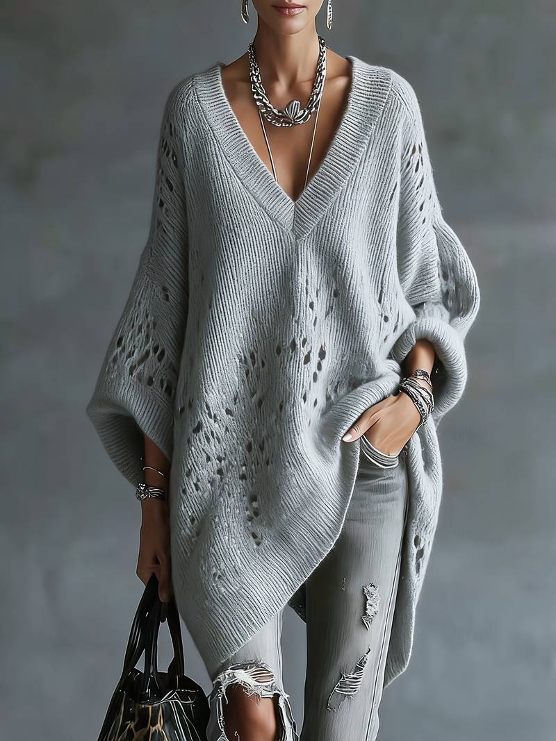 Bimashi | Oversized V Neck Knit Sweater