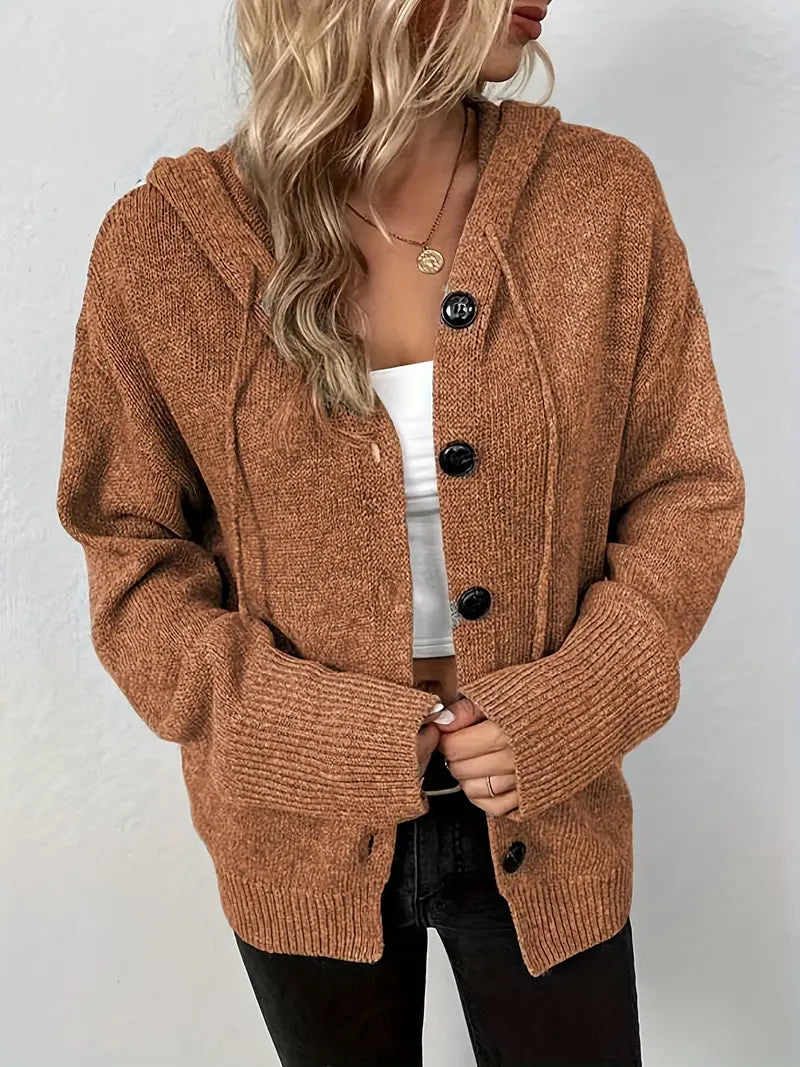 Suthida | Hooded Button Front Knit Cardigan Sweater