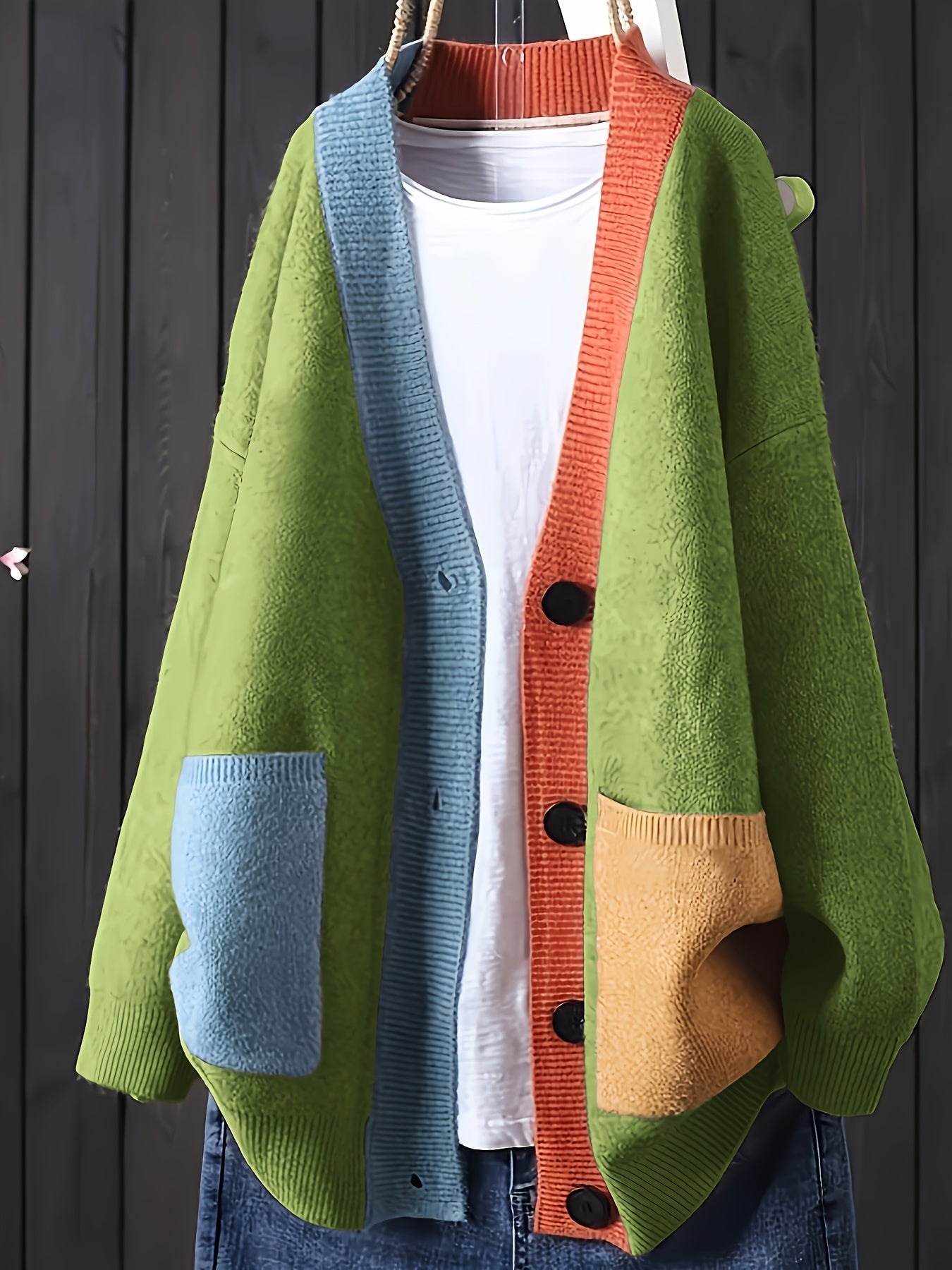 Peggy | Color Block Button Front Knit Cardigan