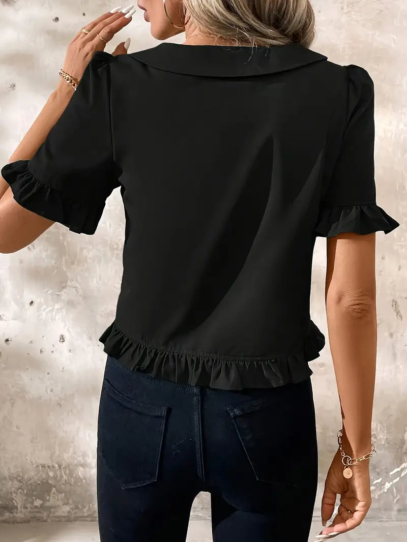 Foteini - Peter Pan Collar Short Sleeve Blouse