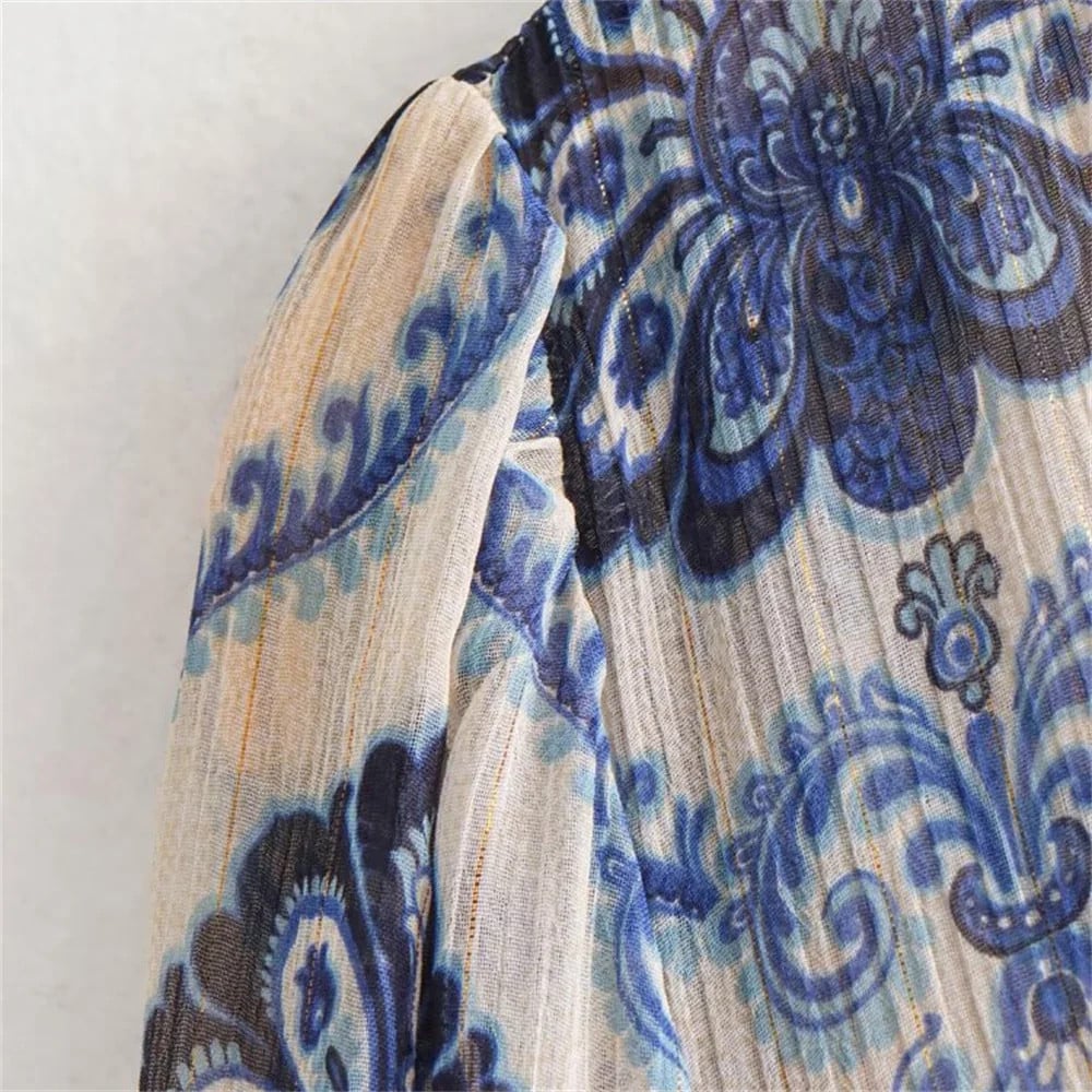 Willa| Printed Tiered Long Sleeve Midi Dress