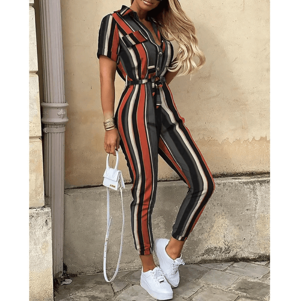 Hallie | Short Sleeve Button Front Jumpsuit