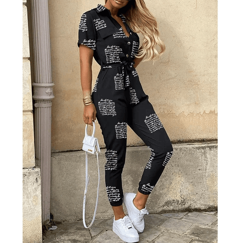 Hallie | Short Sleeve Button Front Jumpsuit