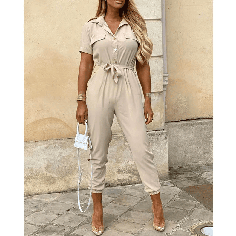 Hallie | Short Sleeve Button Front Jumpsuit