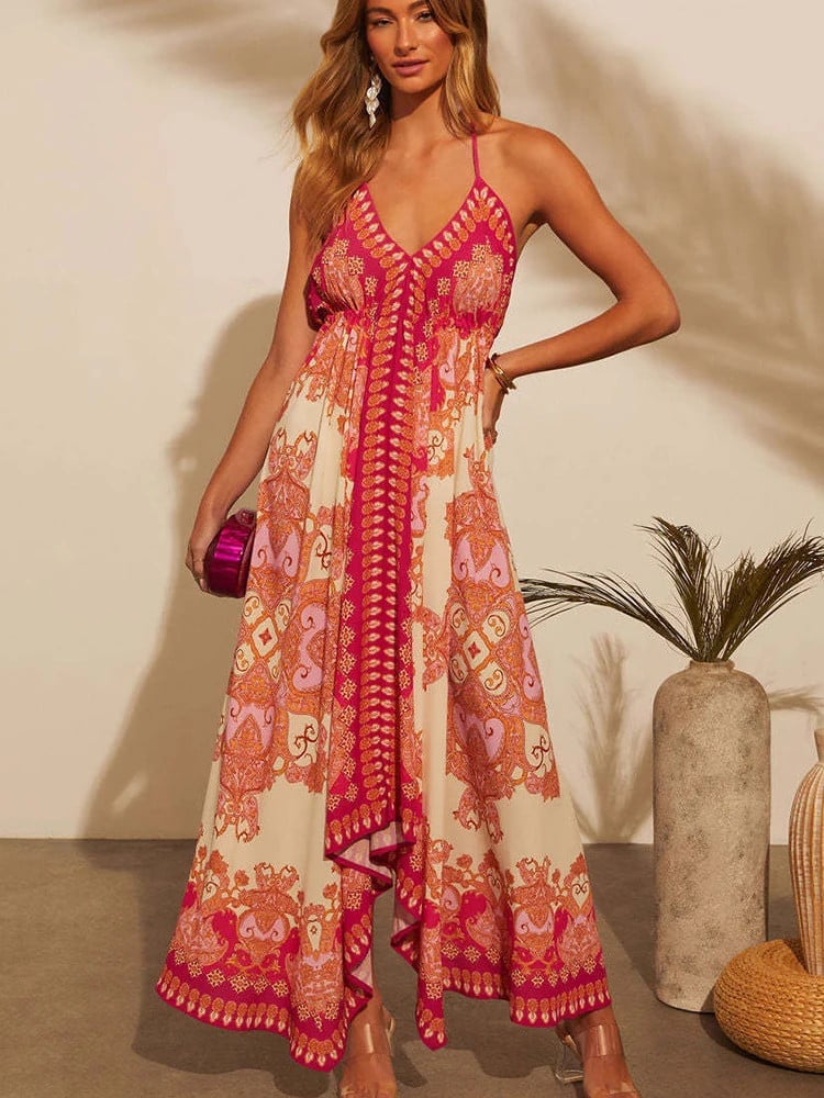 Delfina | Printed Halter Backless Maxi Dress