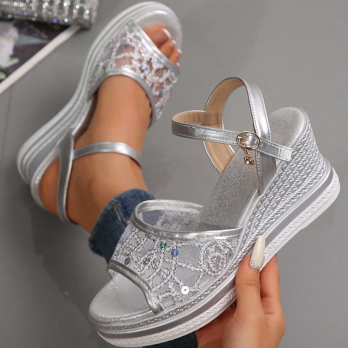 Cara | Wedge Sandals With Lace Strap