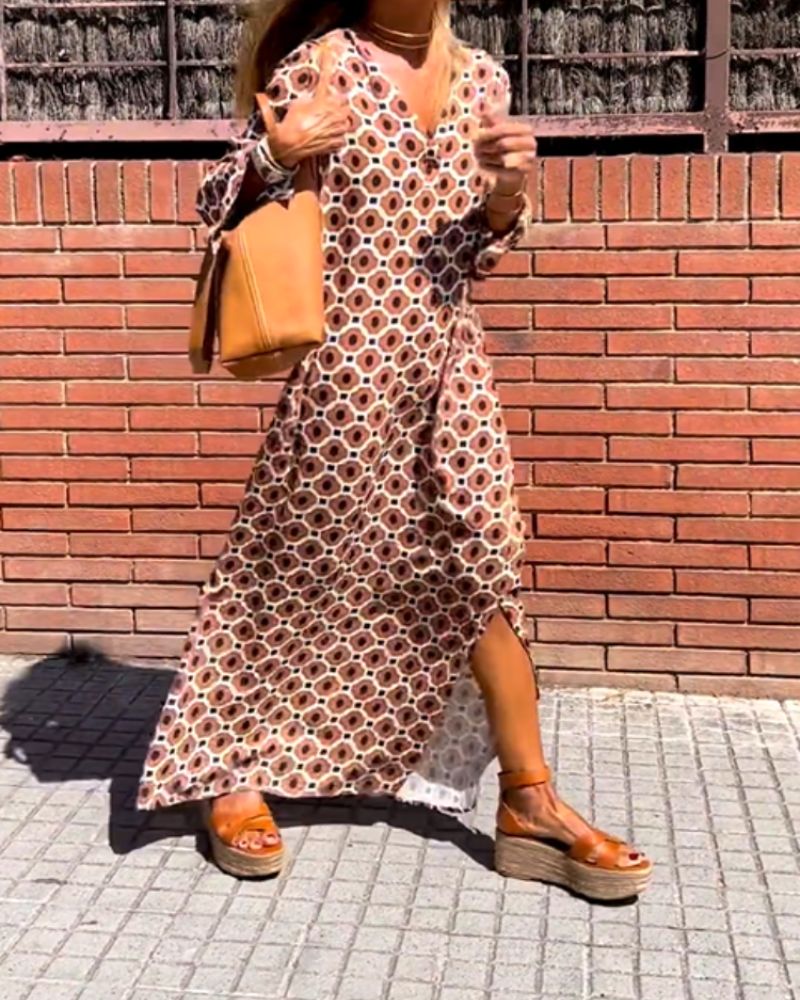 Rivka | Flowy Printed Long Sleeve Maxi Dress