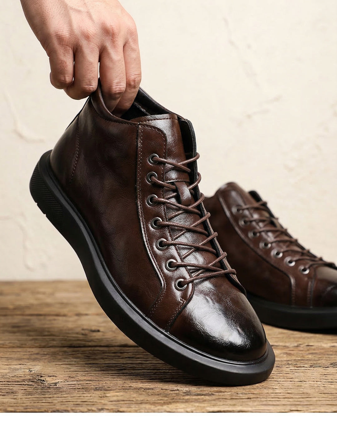 Kervens | Leather-Look Lace-Up Ankle Boots