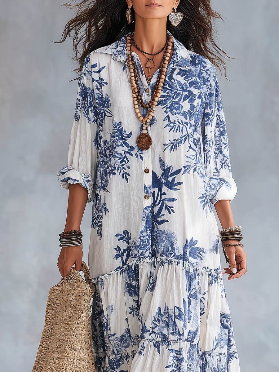 Shiza | Floral Button Front Tiered Maxi Dress