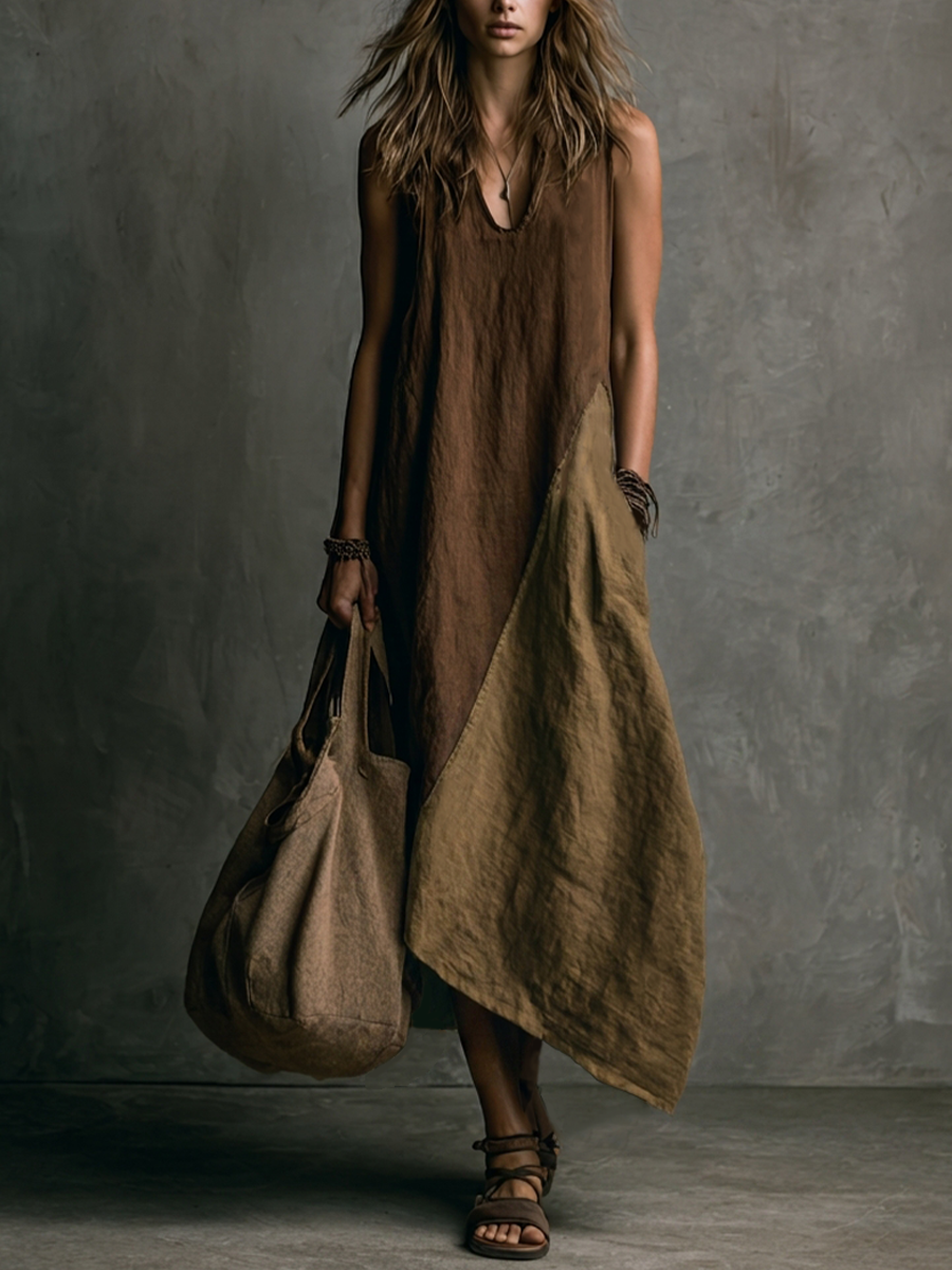 Tylissa | Sleeveless V-Neck Asymmetrical Midi Dress