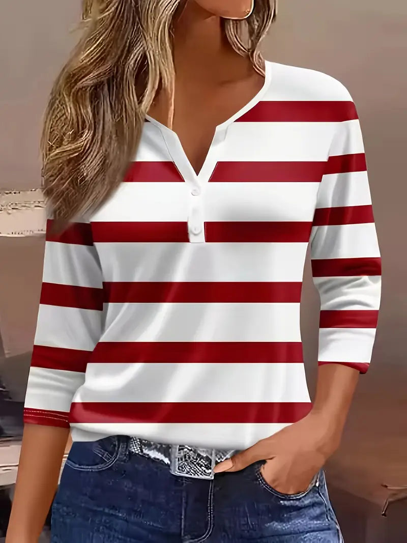Dakota | Striped V-Neck Three-Quarter Sleeve Top
