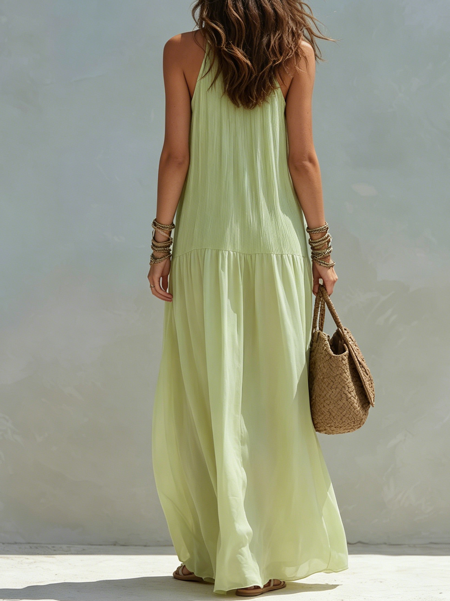 Frazier - Sleeveless Pleated Tiered Maxi Dress