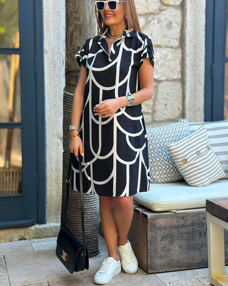Veralia | Geometric Print Collared Shift Dress